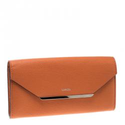 Lancel Orange Leather Enveloppe Continental Wallet 