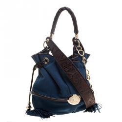 Lancel Blue Suede Le Brigitte Bardot Bucket Bag
