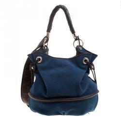 Lancel Blue Suede Le Brigitte Bardot Bucket Bag