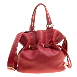 Lancel Red Leather Premiere Flirt Bucket Shoulder Bag