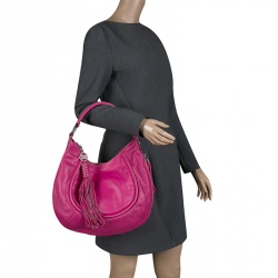 Lancel Fuchsia Leather Delice Hobo