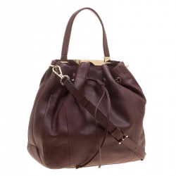 Lancel Burgundy Leather Drawstring Bucket Tote