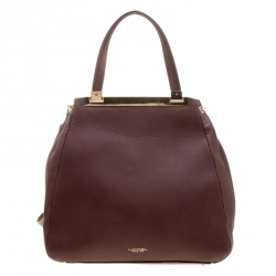 Lancel Burgundy Leather Drawstring Bucket Tote