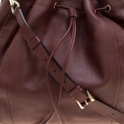 Lancel Burgundy Leather Drawstring Bucket Tote