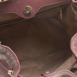 Lancel Burgundy Leather Drawstring Bucket Tote