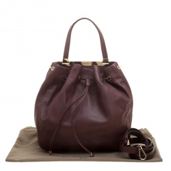 Lancel Burgundy Leather Drawstring Bucket Tote