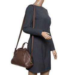 Pre Owned Lancel Brown Leather La Charmeuse Top Handle Bag