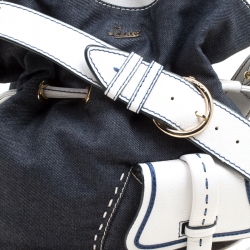 Pre Owned Lancel Blue/White Denim and Leather Premiere Flirt Bucket Shoulder Bag