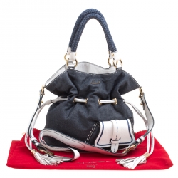 Pre Owned Lancel Blue/White Denim and Leather Premiere Flirt Bucket Shoulder Bag