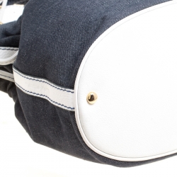 Pre Owned Lancel Blue/White Denim and Leather Premiere Flirt Bucket Shoulder Bag