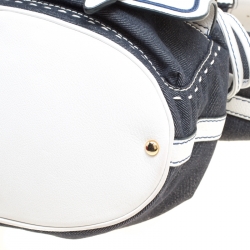 Pre Owned Lancel Blue/White Denim and Leather Premiere Flirt Bucket Shoulder Bag