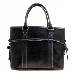 Lancel Lizard Embossed Black Leather Tote