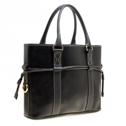 Lancel Lizard Embossed Black Leather Tote