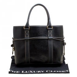 Lancel Lizard Embossed Black Leather Tote