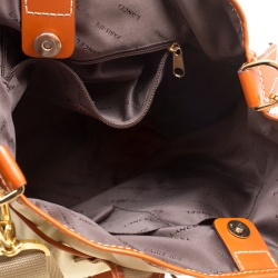 Lancel Beige/Brown Nylon And Leather Top Handle Bag
