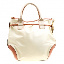 Lancel Beige/Brown Nylon And Leather Top Handle Bag