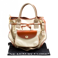 Lancel Beige/Brown Nylon And Leather Top Handle Bag