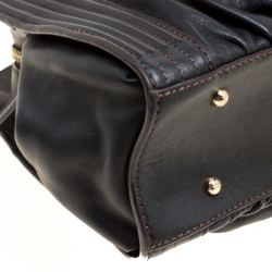 Pre Owned Lancel Black Leather Pleated Satchel