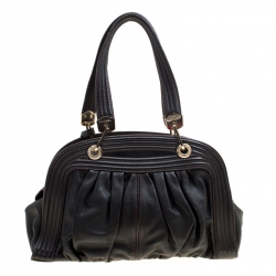 Pre Owned Lancel Black Leather Pleated Satchel