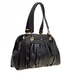 Pre Owned Lancel Black Leather Pleated Satchel