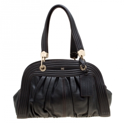 Pre Owned Lancel Black Leather Pleated Satchel
