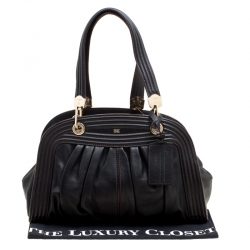 Pre Owned Lancel Black Leather Pleated Satchel