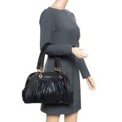 Pre Owned Lancel Black Leather Pleated Satchel