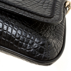 Pre Owned Lancel Black Croc Embossed Leather Flirt Clutch