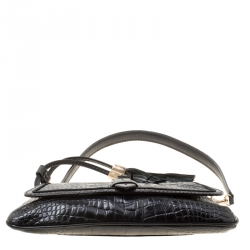 Pre Owned Lancel Black Croc Embossed Leather Flirt Clutch