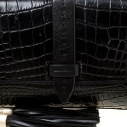 Pre Owned Lancel Black Croc Embossed Leather Flirt Clutch