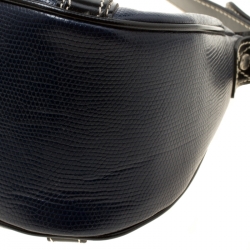 Lancel Dark Blue Lizard and Leather Shoulder Bag