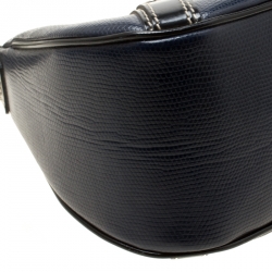 Lancel Dark Blue Lizard and Leather Shoulder Bag