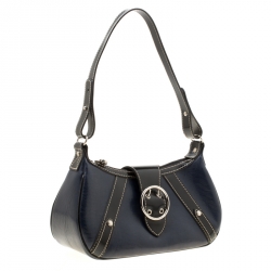 Lancel Dark Blue Lizard and Leather Shoulder Bag