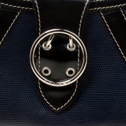 Lancel Dark Blue Lizard and Leather Shoulder Bag