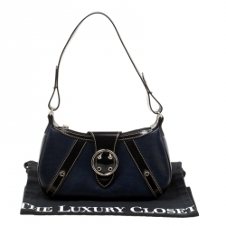 Lancel Dark Blue Lizard and Leather Shoulder Bag