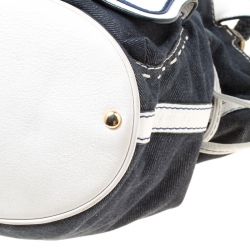 Pre Owned Lancel Blue/White Denim and Leather Premiere Flirt Bucket Shoulder Bag