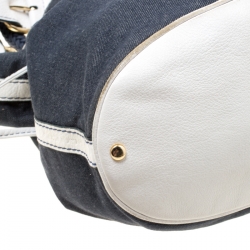 Pre Owned Lancel Blue/White Denim and Leather Premiere Flirt Bucket Shoulder Bag