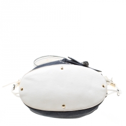 Pre Owned Lancel Blue/White Denim and Leather Premiere Flirt Bucket Shoulder Bag