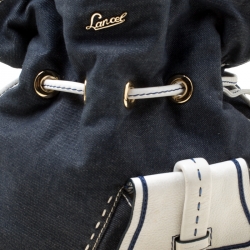 Pre Owned Lancel Blue/White Denim and Leather Premiere Flirt Bucket Shoulder Bag