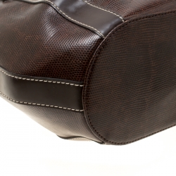 Lancel Brown Lizard Embossed Leather Tote