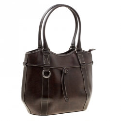 Lancel Brown Lizard Embossed Leather Tote