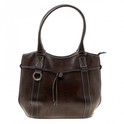 Lancel Brown Lizard Embossed Leather Tote
