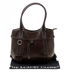 Lancel Brown Lizard Embossed Leather Tote