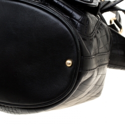 Lancel Black Croc Embossed Leather Premier Flirt Bucket Bag