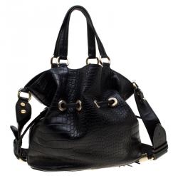 Lancel Black Croc Embossed Leather Premier Flirt Bucket Bag