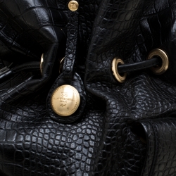 Lancel Black Croc Embossed Leather Premier Flirt Bucket Bag