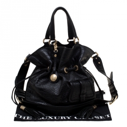 Lancel Black Croc Embossed Leather Premier Flirt Bucket Bag