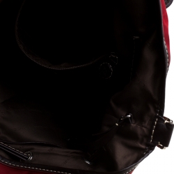 Pre Owned Lancel Red/Brown Nylon and Leather Drawstring Hobo