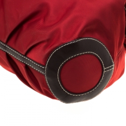 Pre Owned Lancel Red/Brown Nylon and Leather Drawstring Hobo