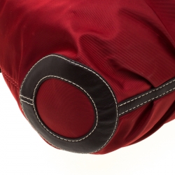 Pre Owned Lancel Red/Brown Nylon and Leather Drawstring Hobo